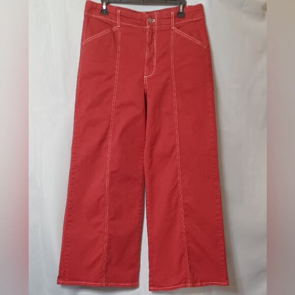 Anthropologie Maeve Red High-Rise Wide Leg Stretch Jeans. Size 32 - Picture 2 of 13